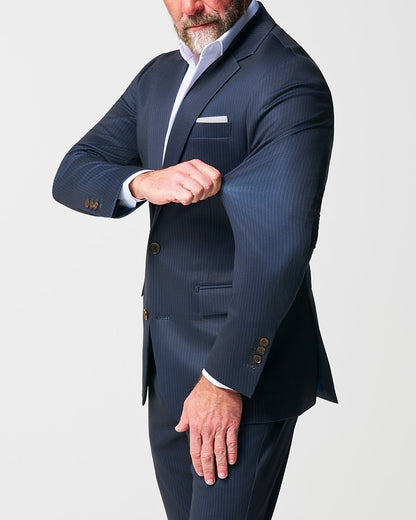 Athletic Fit Stretch Suit - Knit Blue Chalk Stripe | State & Liberty Suits