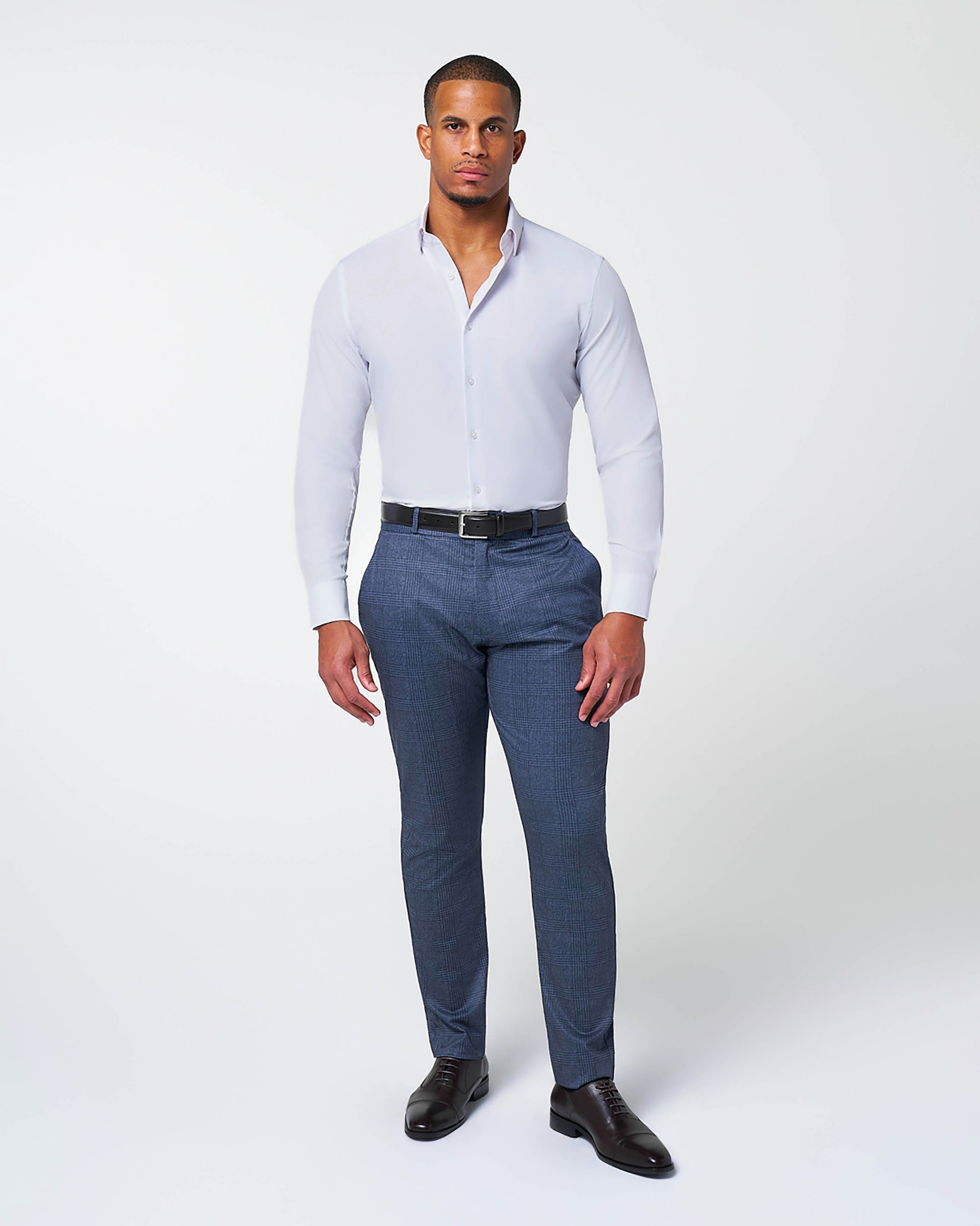 Athletic Fit Stretch Suit - Storm Blue & Navy Plaid | State & Liberty Suits