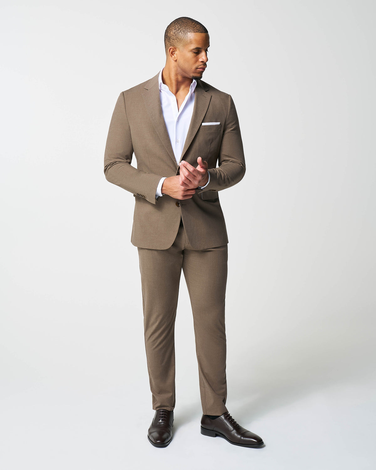 Athletic Fit Stretch Suit - Lightweight Heathered Latte | State & Liberty Suits