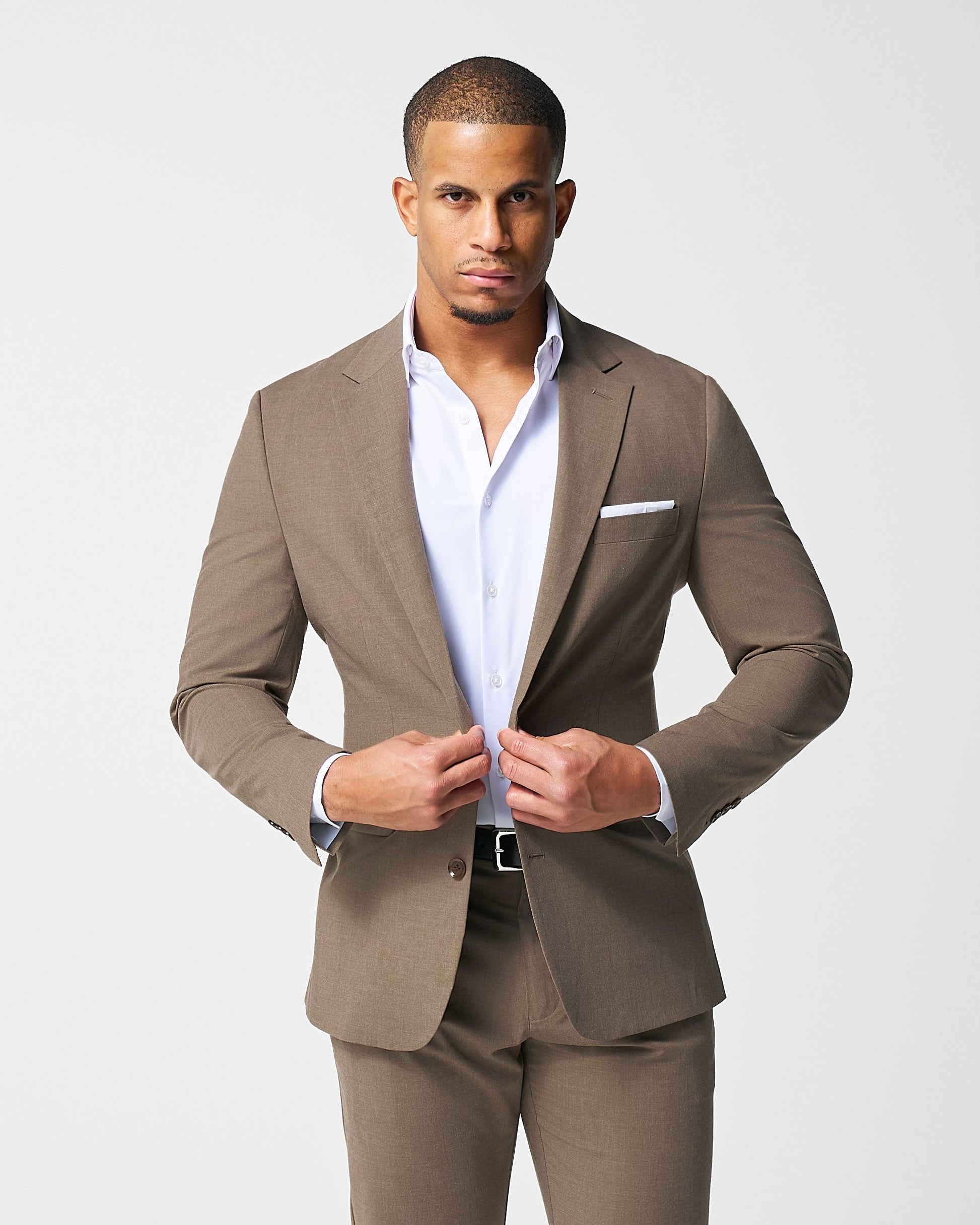 Athletic Fit Stretch Suit - Lightweight Heathered Latte | State & Liberty Suits