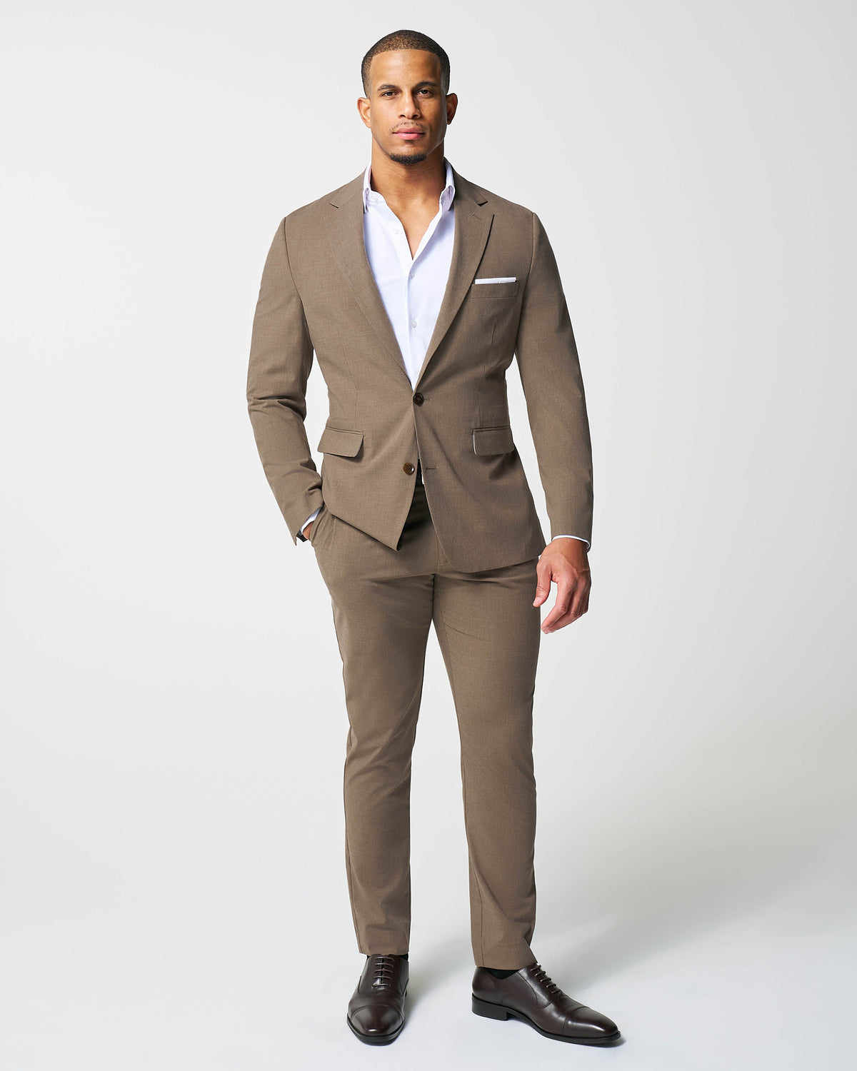 Athletic Fit Stretch Suit - Lightweight Heathered Latte | State & Liberty Suits