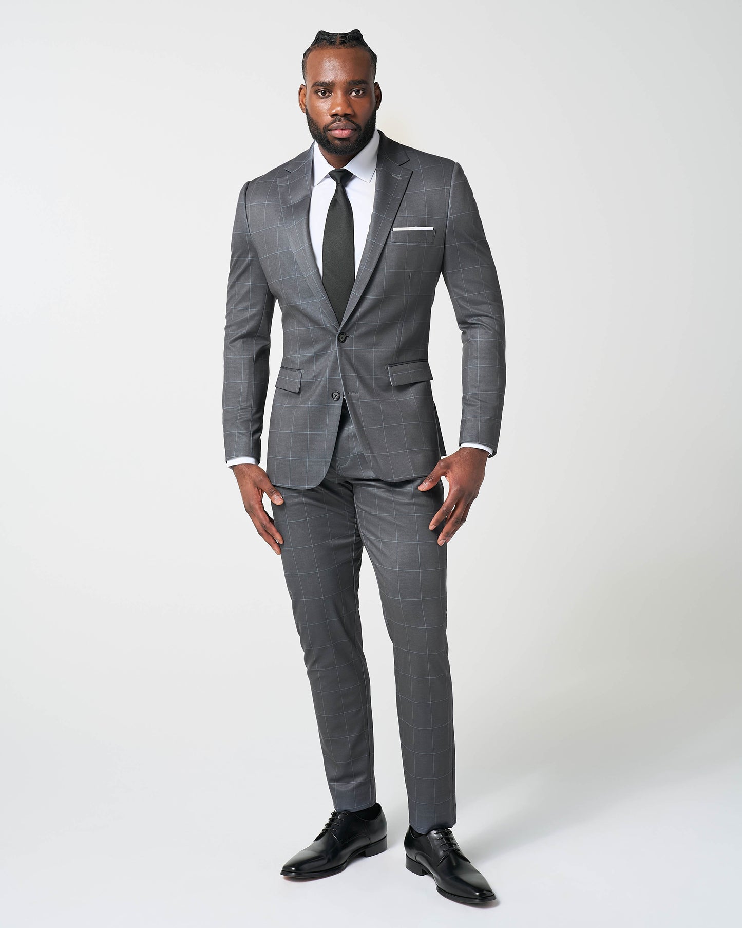 Athletic Fit Stretch Suit - Grey and White Big Windowpane | State & Liberty Suits