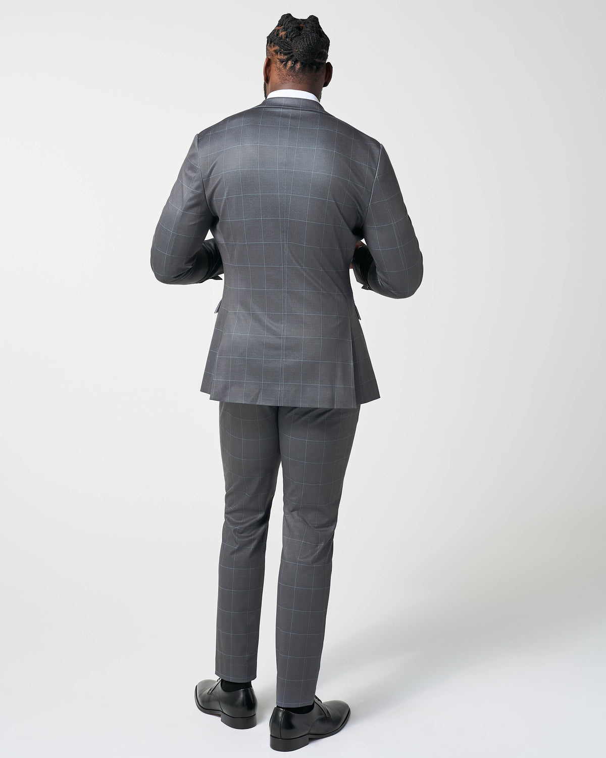 Athletic Fit Stretch Suit - Grey and White Big Windowpane | State & Liberty Suits