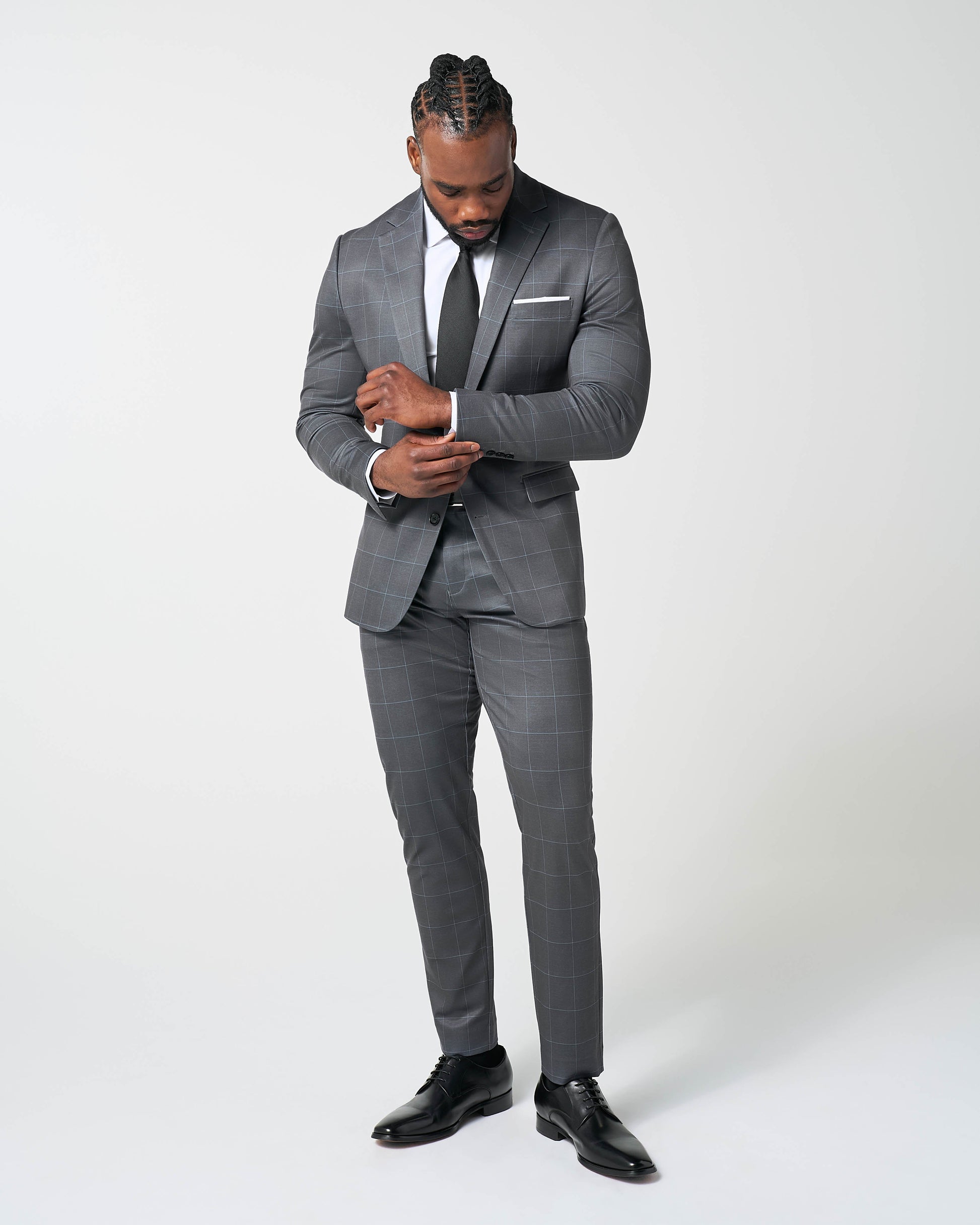 Athletic Fit Stretch Suit - Grey and White Big Windowpane | State & Liberty Suits