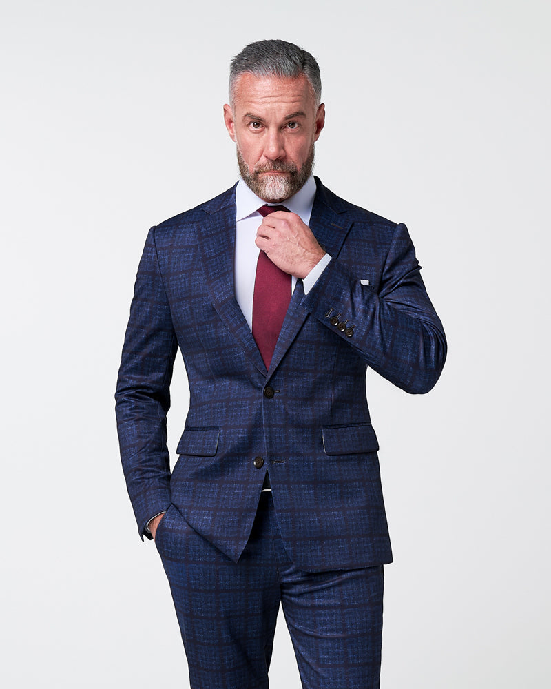 Athletic Fit Stretch Suit - Navy & Maroon Windowpane | State & Liberty Suits