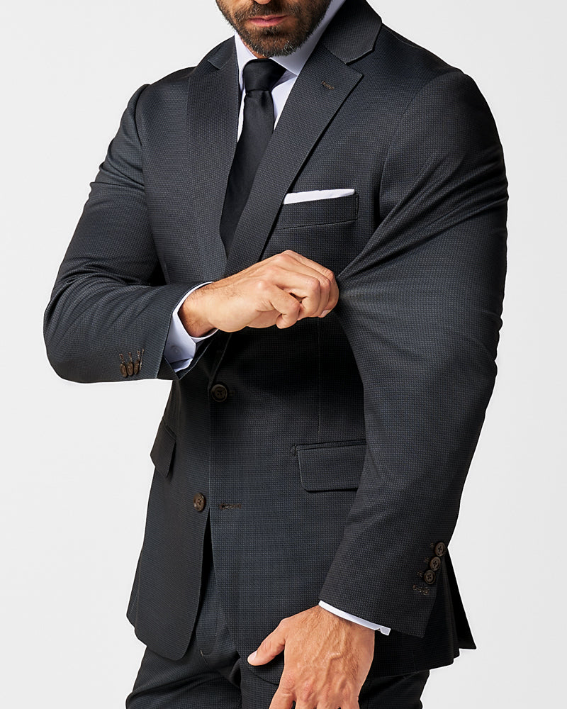 Athletic Fit Stretch Suit - Knit Charcoal Microcheck | State & Liberty Suits