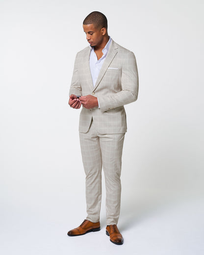 Athletic Fit Stretch Suit - Tan and White Windowpane Suit | State & Liberty Suits