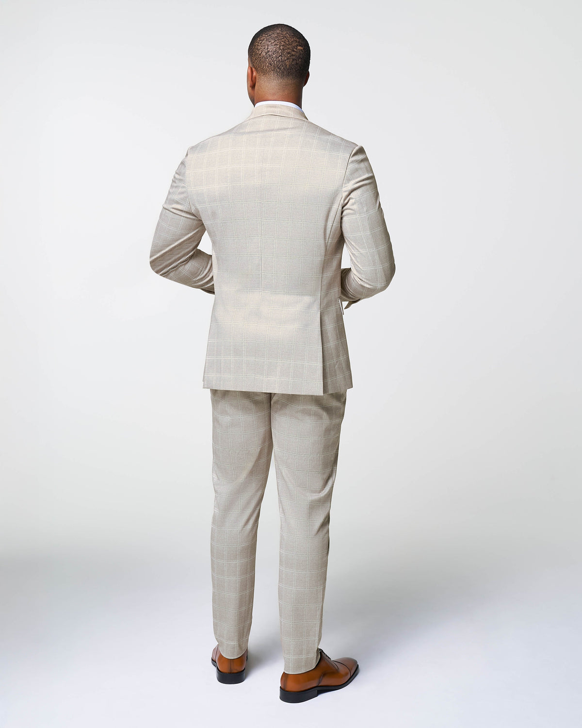 Athletic Fit Stretch Suit - Tan and White Windowpane Suit | State & Liberty Suits
