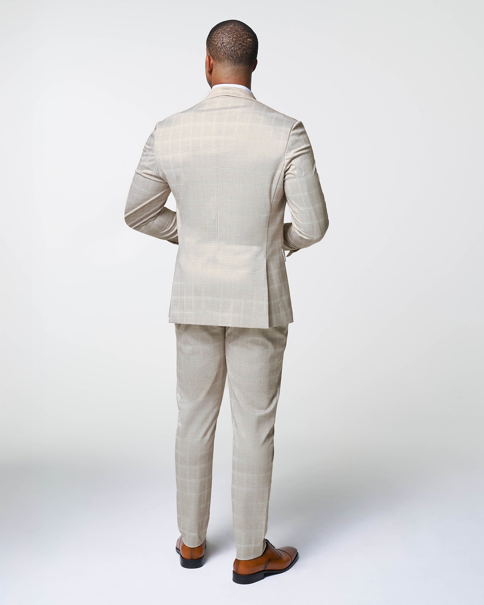Athletic Fit Stretch Suit - Tan and White Windowpane Suit | State & Liberty Suits