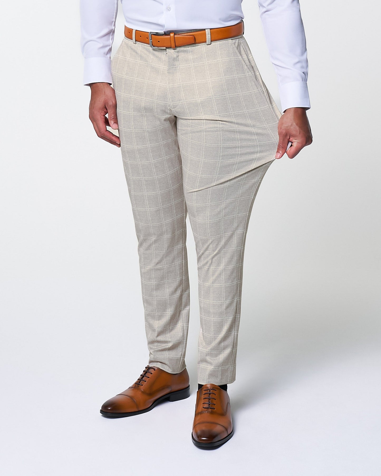 Athletic Fit Stretch Suit - Tan and White Windowpane Suit | State & Liberty Suits