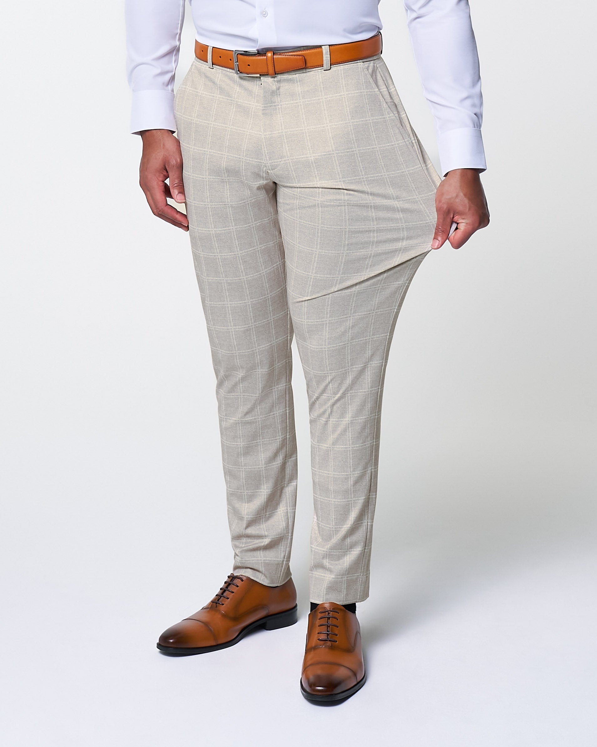 Athletic Fit Stretch Suit - Tan and White Windowpane Suit | State & Liberty Suits
