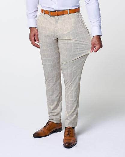 Athletic Fit Stretch Suit - Tan and White Windowpane Suit | State & Liberty Suits