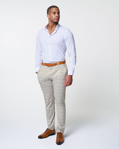 Athletic Fit Stretch Suit - Tan and White Windowpane Suit | State & Liberty Suits