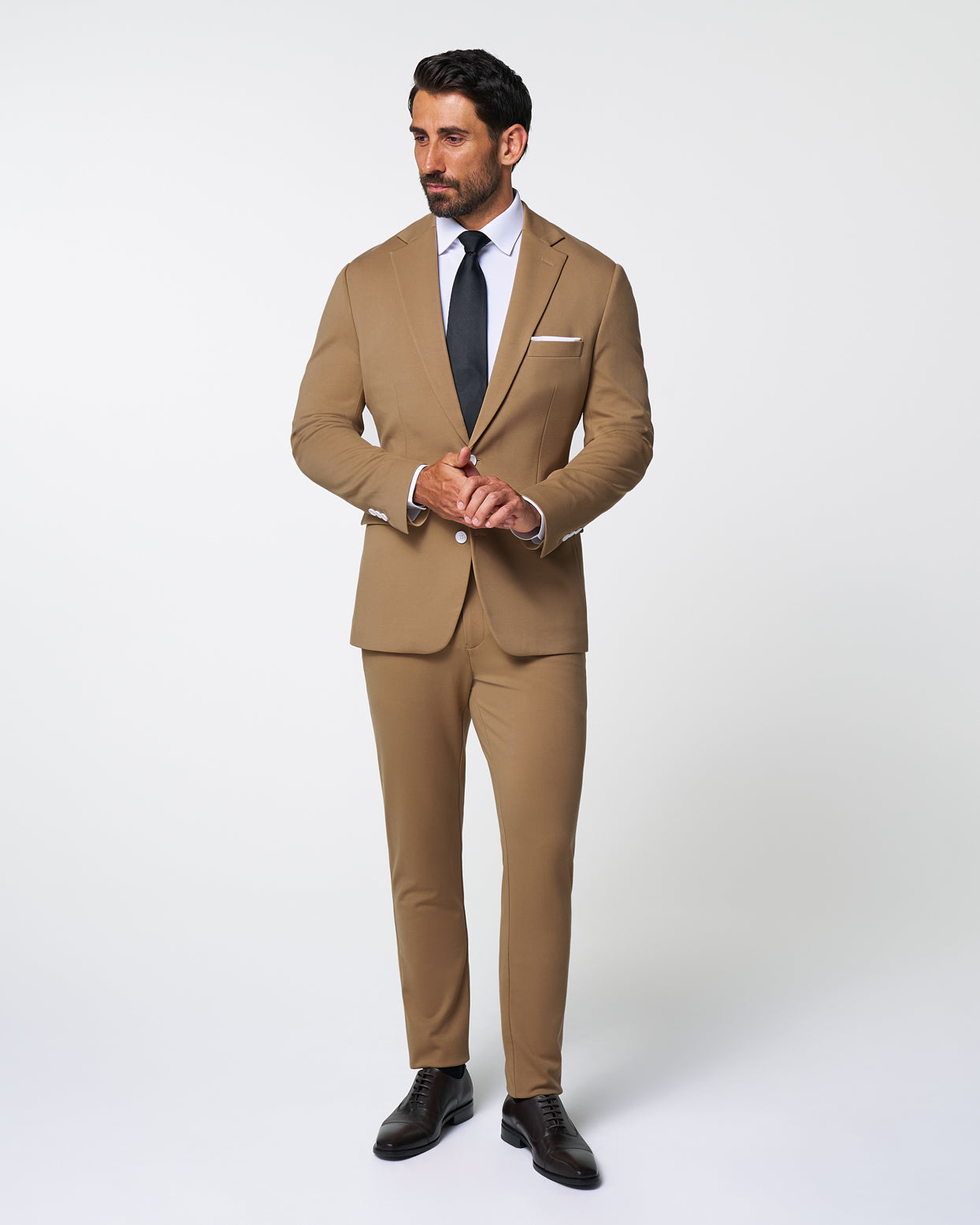 Athletic Fit Stretch Suit - Solid Dark Tan | State & Liberty Suits