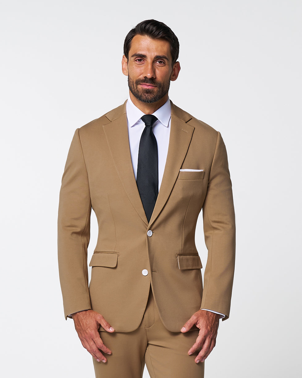 Athletic Fit Stretch Suit - Solid Dark Tan | State & Liberty Suits