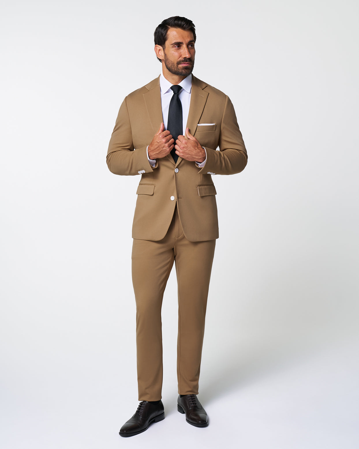 Athletic Fit Stretch Suit - Solid Dark Tan | State & Liberty Suits