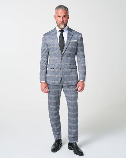 Athletic Fit Stretch Suit - Grey with Blue Plaid | State & Liberty Suits