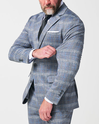 Athletic Fit Stretch Suit - Grey with Blue Plaid | State & Liberty Suits