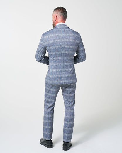 Athletic Fit Stretch Suit - Grey with Blue Plaid | State & Liberty Suits