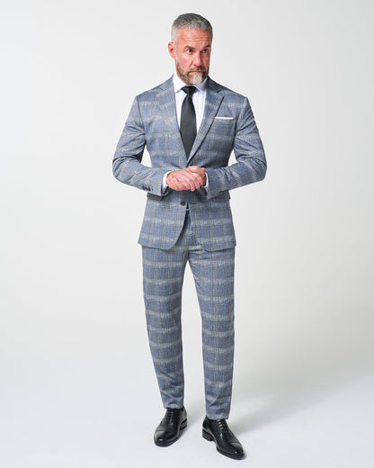 Athletic Fit Stretch Suit - Grey with Blue Plaid | State & Liberty Suits