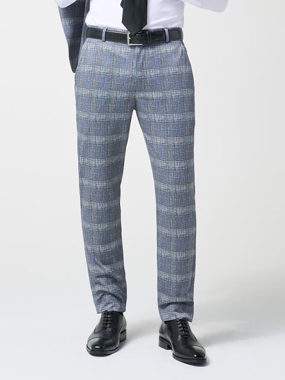 Athletic Fit Stretch Suit - Grey with Blue Plaid | State & Liberty Suits