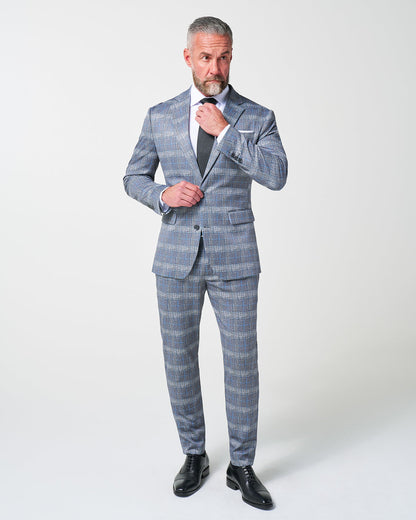 Athletic Fit Stretch Suit - Grey with Blue Plaid | State & Liberty Suits