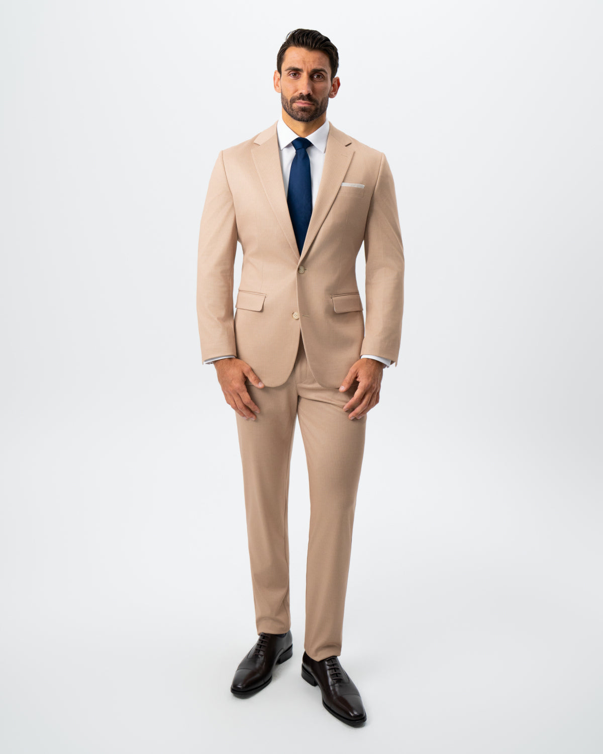 Athletic Fit Stretch Suit - Peach and White Pinstripe | State & Liberty Suits