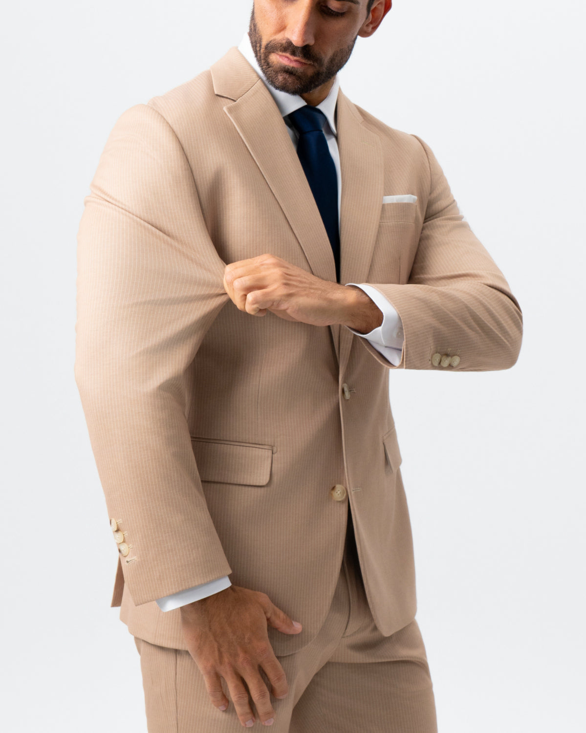 Athletic Fit Stretch Suit - Peach and White Pinstripe | State & Liberty Suits