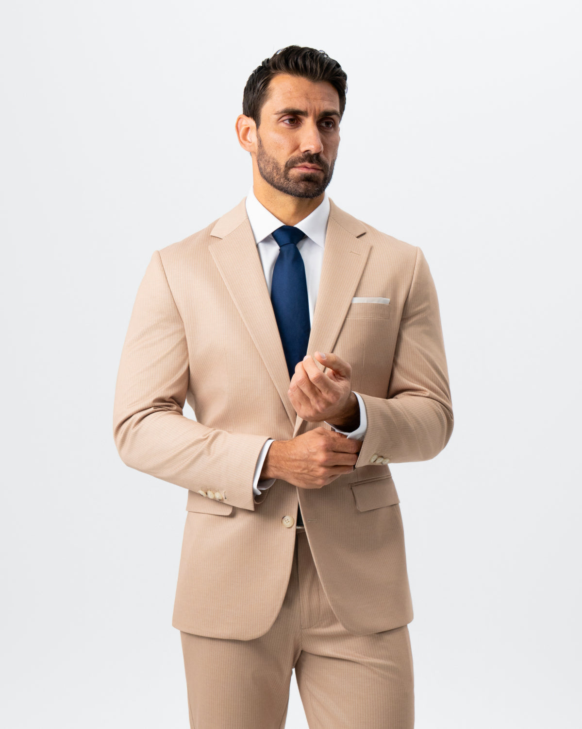 Athletic Fit Stretch Suit - Peach and White Pinstripe | State & Liberty Suits