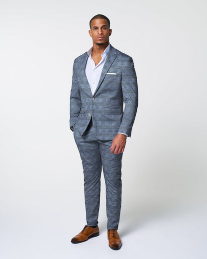 Athletic Fit Stretch Suit - Knit Light Blue, Navy and White Plaid | State & Liberty Suits
