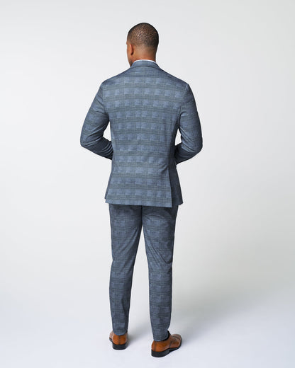 Athletic Fit Stretch Suit - Knit Light Blue, Navy and White Plaid | State & Liberty Suits