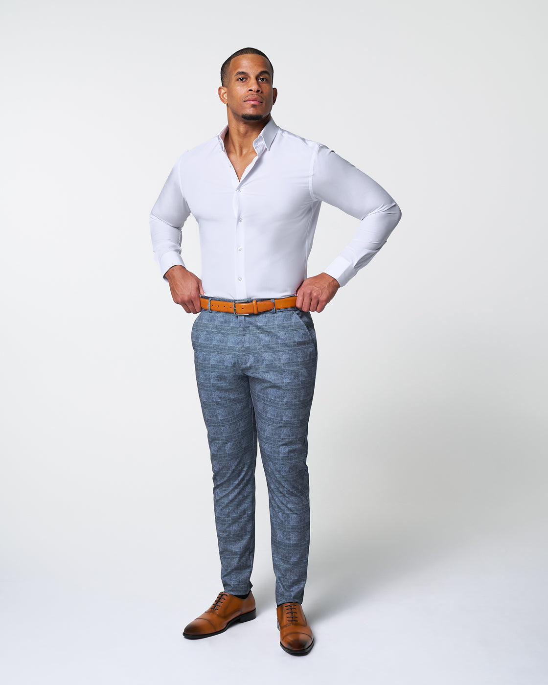 Athletic Fit Stretch Suit - Knit Light Blue, Navy and White Plaid | State & Liberty Suits