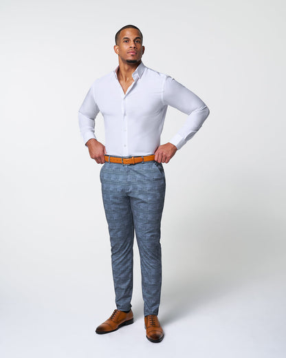 Athletic Fit Stretch Suit - Knit Light Blue, Navy and White Plaid | State & Liberty Suits