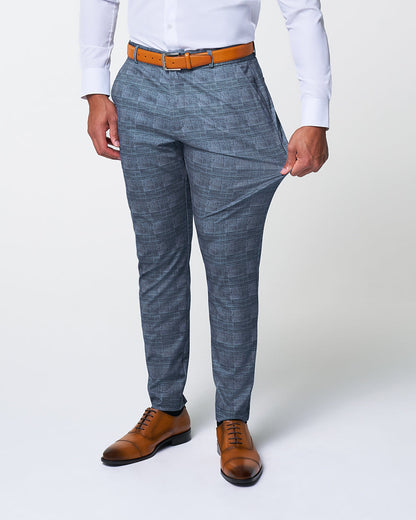 Athletic Fit Stretch Suit - Knit Light Blue, Navy and White Plaid | State & Liberty Suits