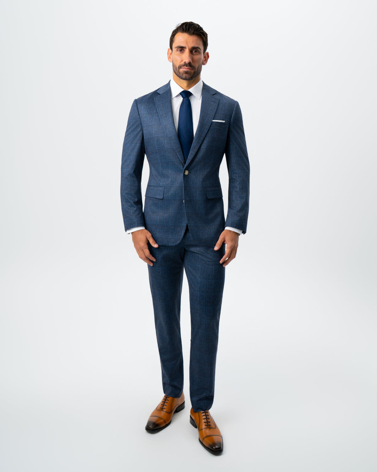 Athletic Fit Stretch Suit - Electric Blue and Black Plaid | State & Liberty Suits