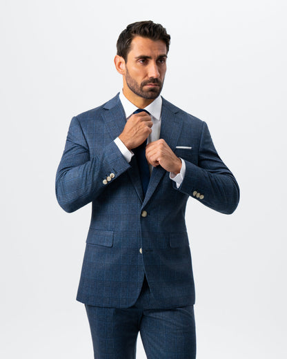 Athletic Fit Stretch Suit - Electric Blue and Black Plaid | State & Liberty Suits