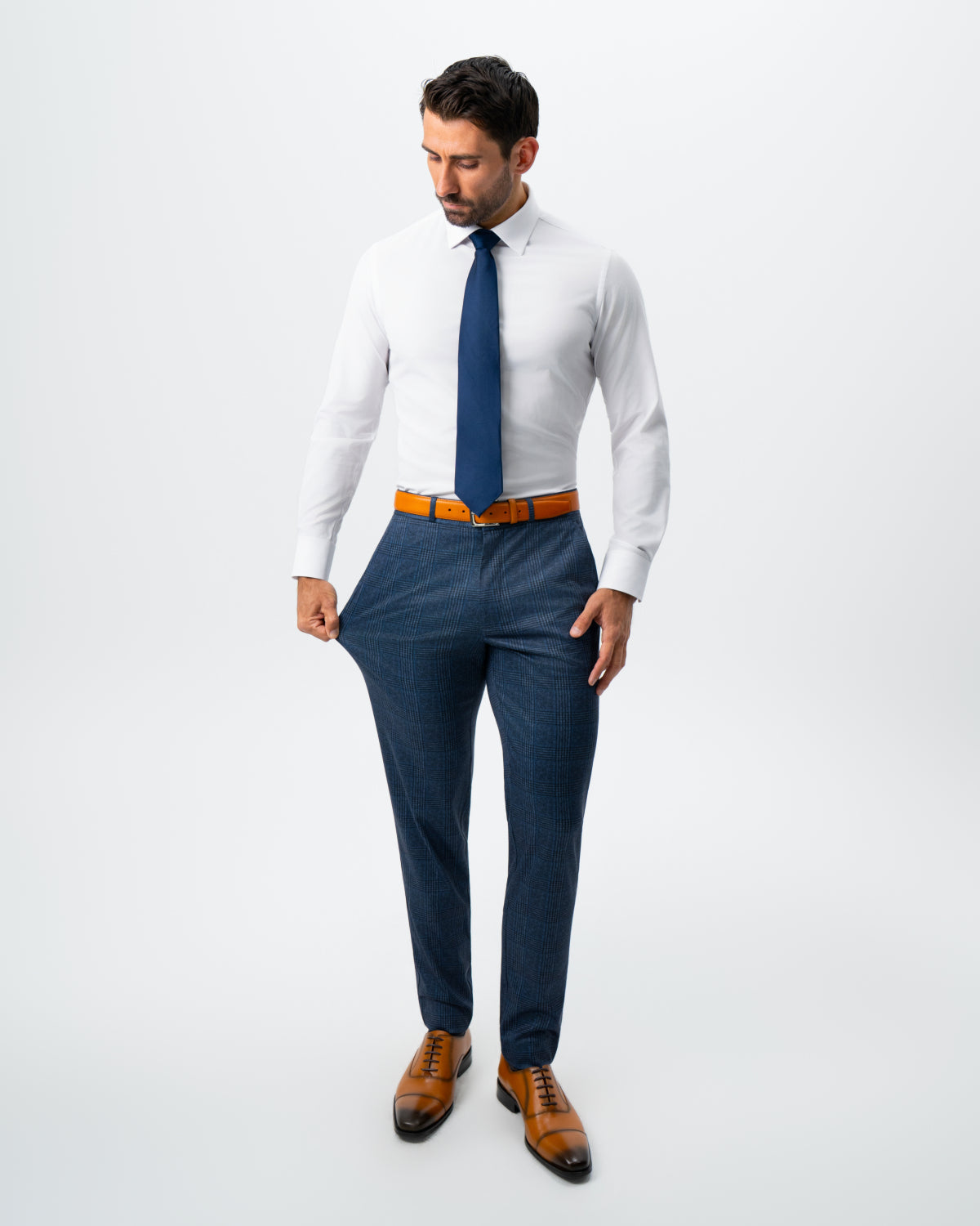 Athletic Fit Stretch Suit - Electric Blue and Black Plaid | State & Liberty Suits