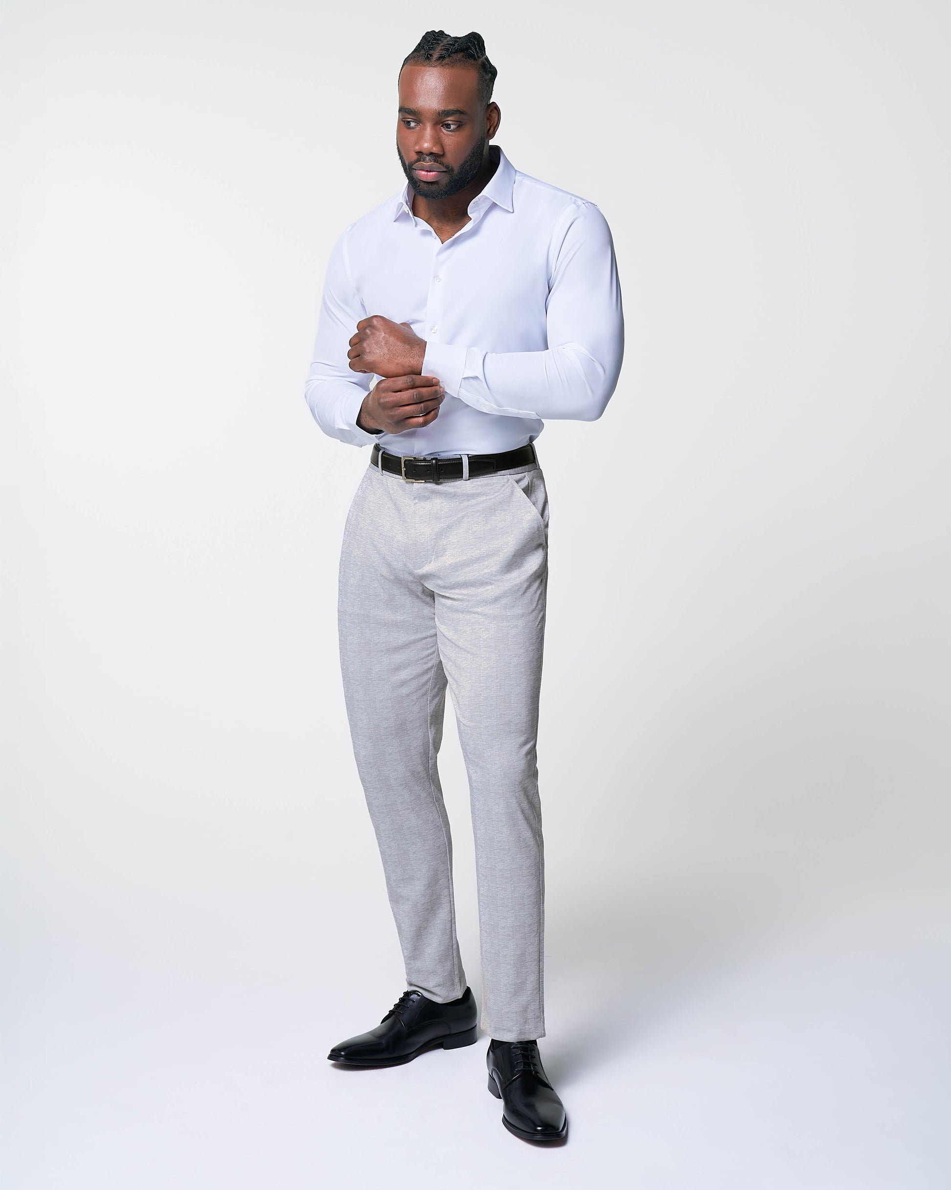Athletic Fit Stretch Suit - Light Grey Plaid | State & Liberty Suits