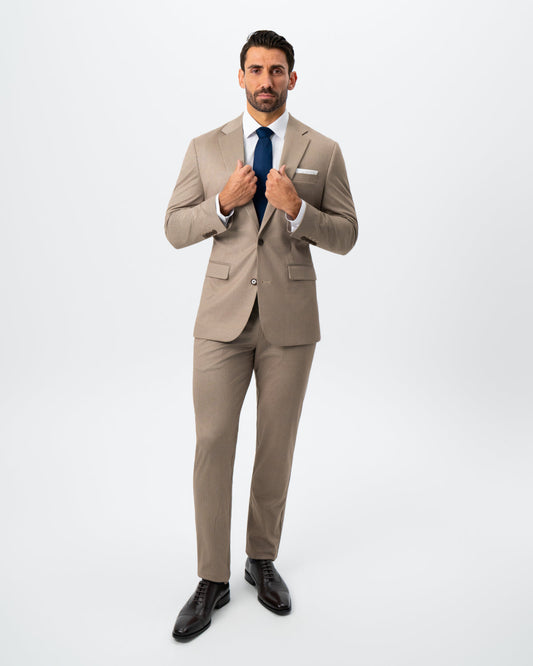 Athletic Fit Stretch Suit - Khaki and Olive Pinstripe | State & Liberty Suits
