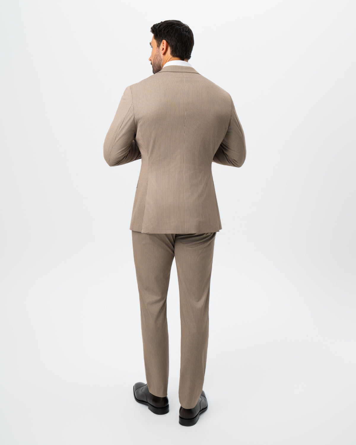 Athletic Fit Stretch Suit - Khaki and Olive Pinstripe | State & Liberty Suits