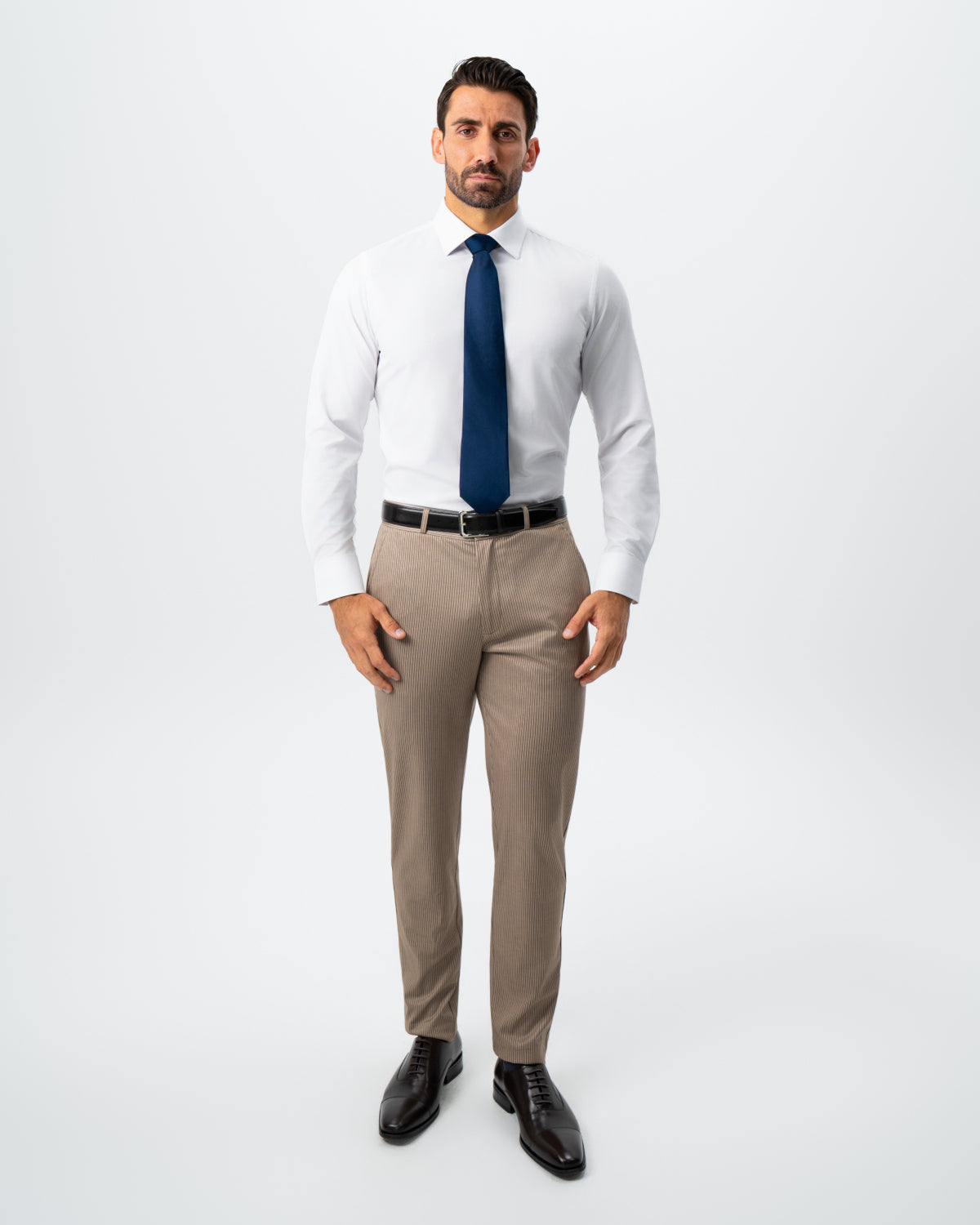 Athletic Fit Stretch Suit - Khaki and Olive Pinstripe | State & Liberty Suits