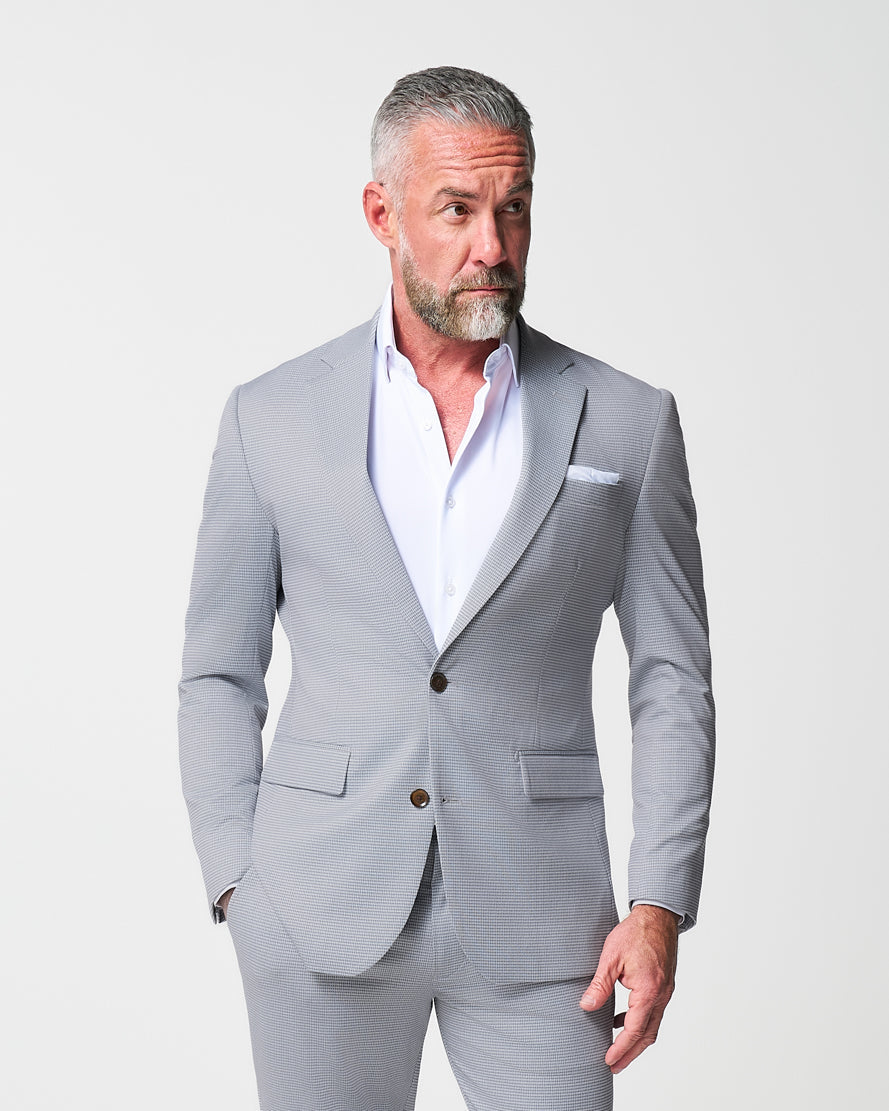 Athletic Fit Stretch Suit - Grey Houndstooth Microcheck | State & Liberty Suits