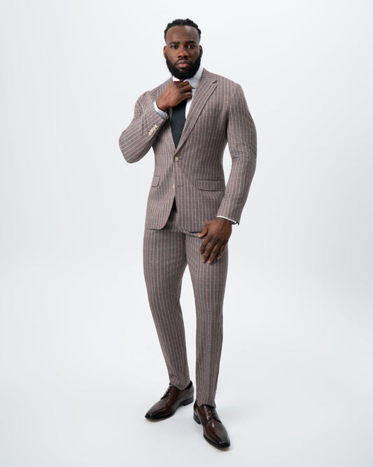 Athletic Fit Stretch Suit - Textured Light Brown with Cream Stripe | State & Liberty Suits