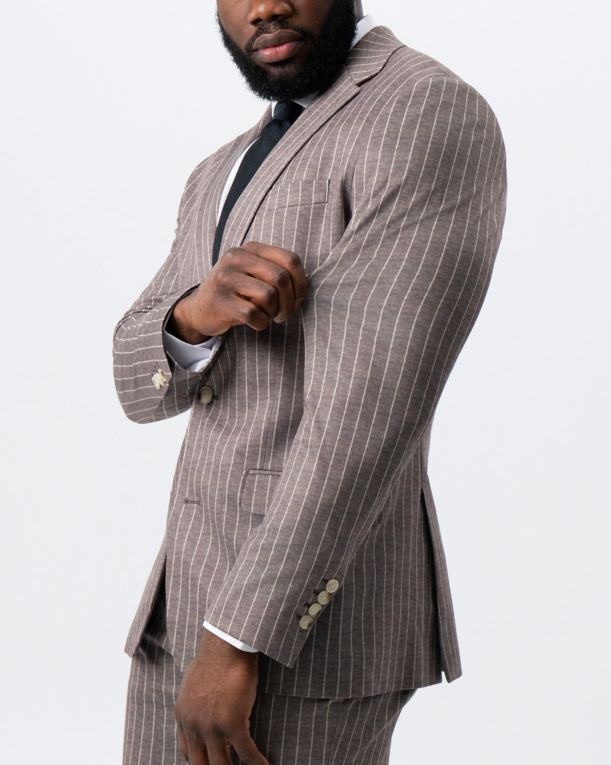 Athletic Fit Stretch Suit - Textured Light Brown with Cream Stripe | State & Liberty Suits