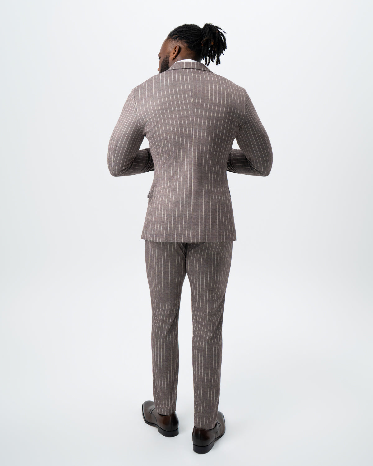 Athletic Fit Stretch Suit - Textured Light Brown with Cream Stripe | State & Liberty Suits
