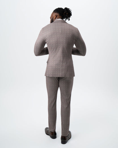 Athletic Fit Stretch Suit - Textured Light Brown with Cream Stripe | State & Liberty Suits