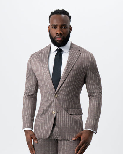 Athletic Fit Stretch Suit - Textured Light Brown with Cream Stripe | State & Liberty Suits