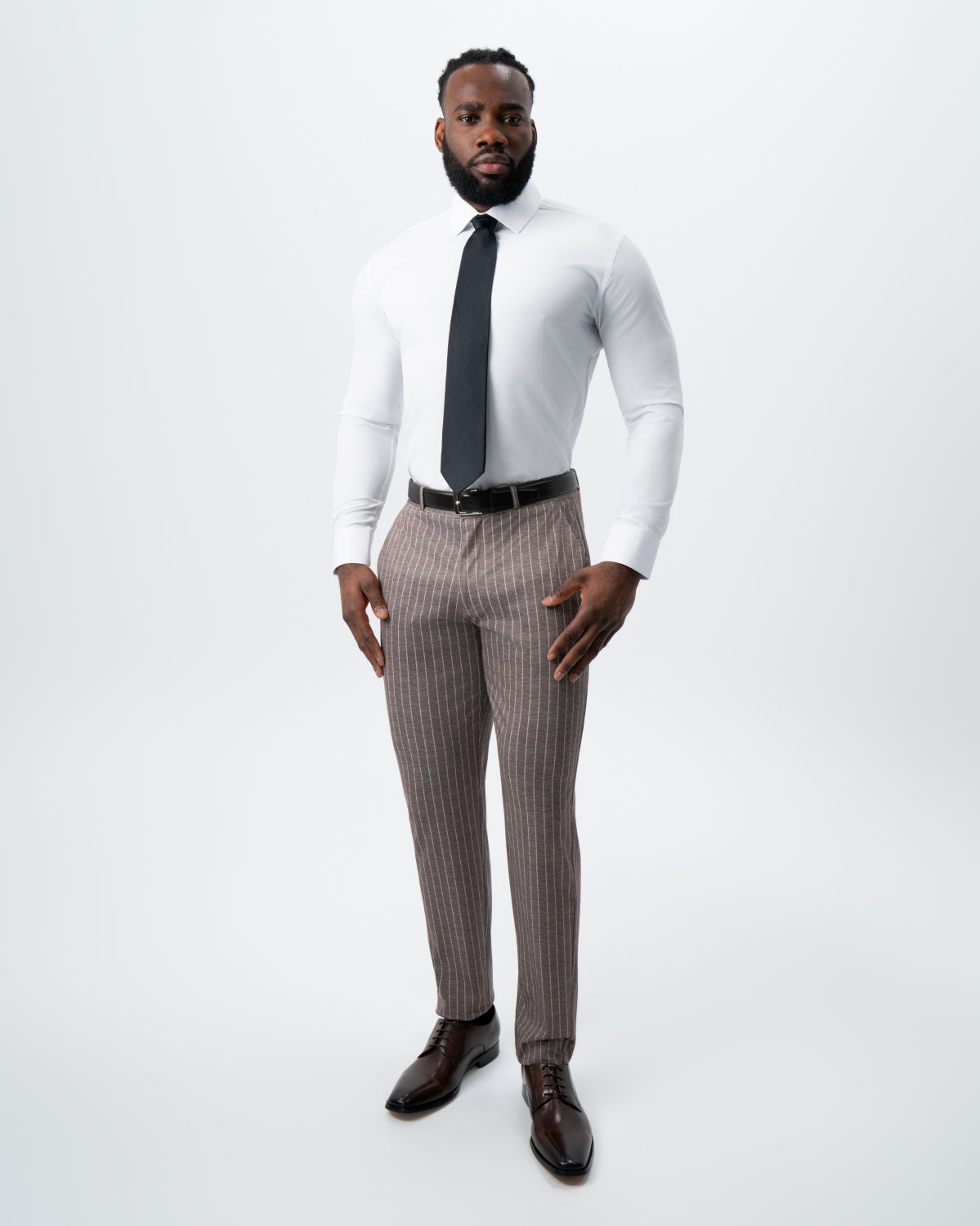 Athletic Fit Stretch Suit - Textured Light Brown with Cream Stripe | State & Liberty Suits