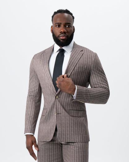 Athletic Fit Stretch Suit - Textured Light Brown with Cream Stripe | State & Liberty Suits