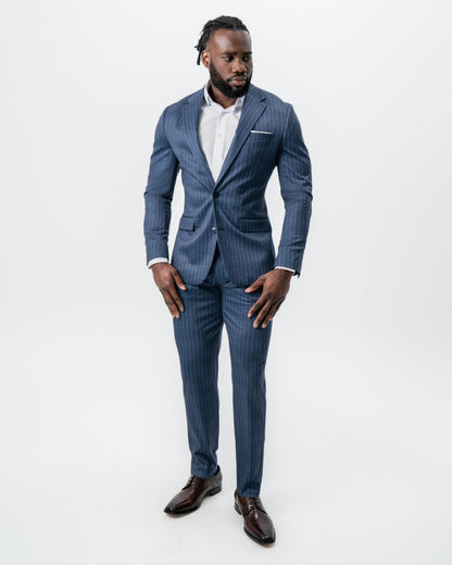 Athletic Fit Stretch Suit - Textured Navy Chalk Stripe | State & Liberty Suits